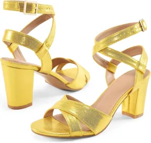 Aomigoct Strappy Heels for Women Wedding: Comfortable Chunky Heel Sandals for Party - Ladies Open Toe Heels Shoes