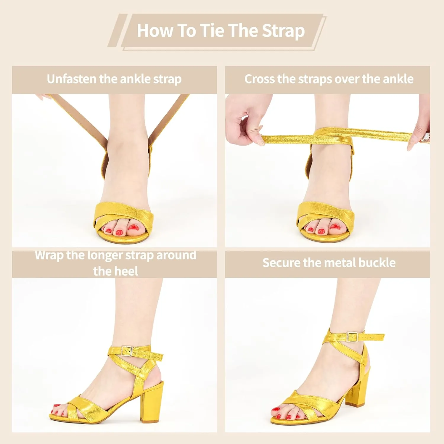 Aomigoct Strappy Heels for Women Wedding: Comfortable Chunky Heel Sandals for Party - Ladies Open Toe Heels Shoes