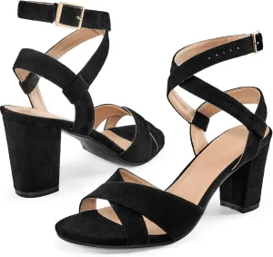 Aomigoct Strappy Heels for Women Wedding: Comfortable Chunky Heel Sandals for Party - Ladies Open Toe Heels Shoes