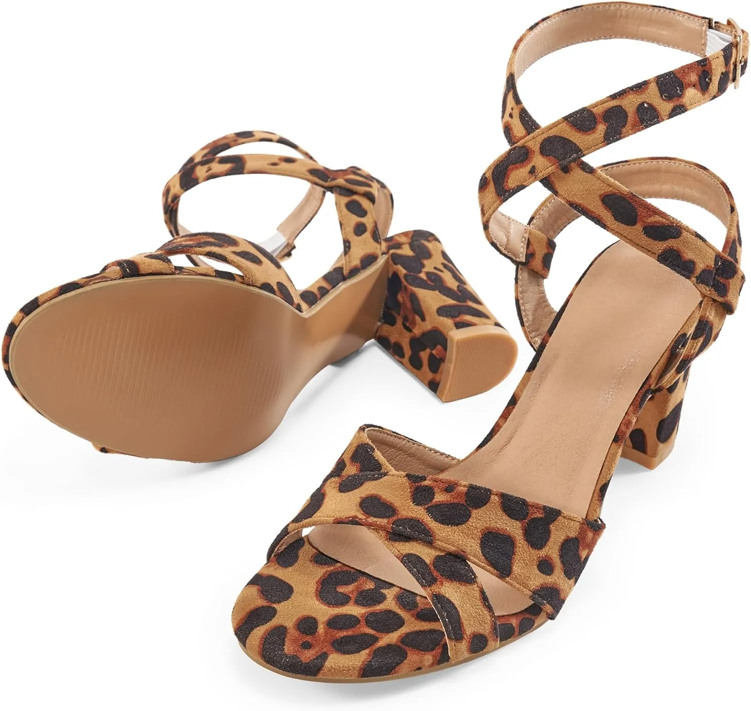 Aomigoct Strappy Heels for Women Wedding: Comfortable Chunky Heel Sandals for Party - Ladies Open Toe Heels Shoes