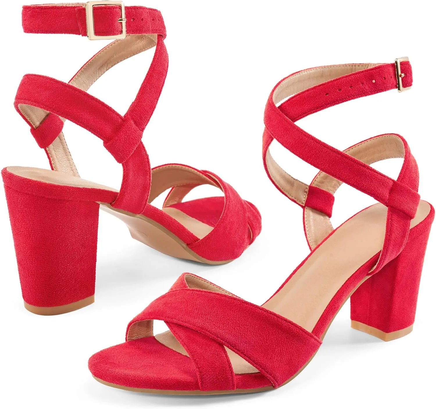 Aomigoct Strappy Heels for Women Wedding: Comfortable Chunky Heel Sandals for Party - Ladies Open Toe Heels Shoes