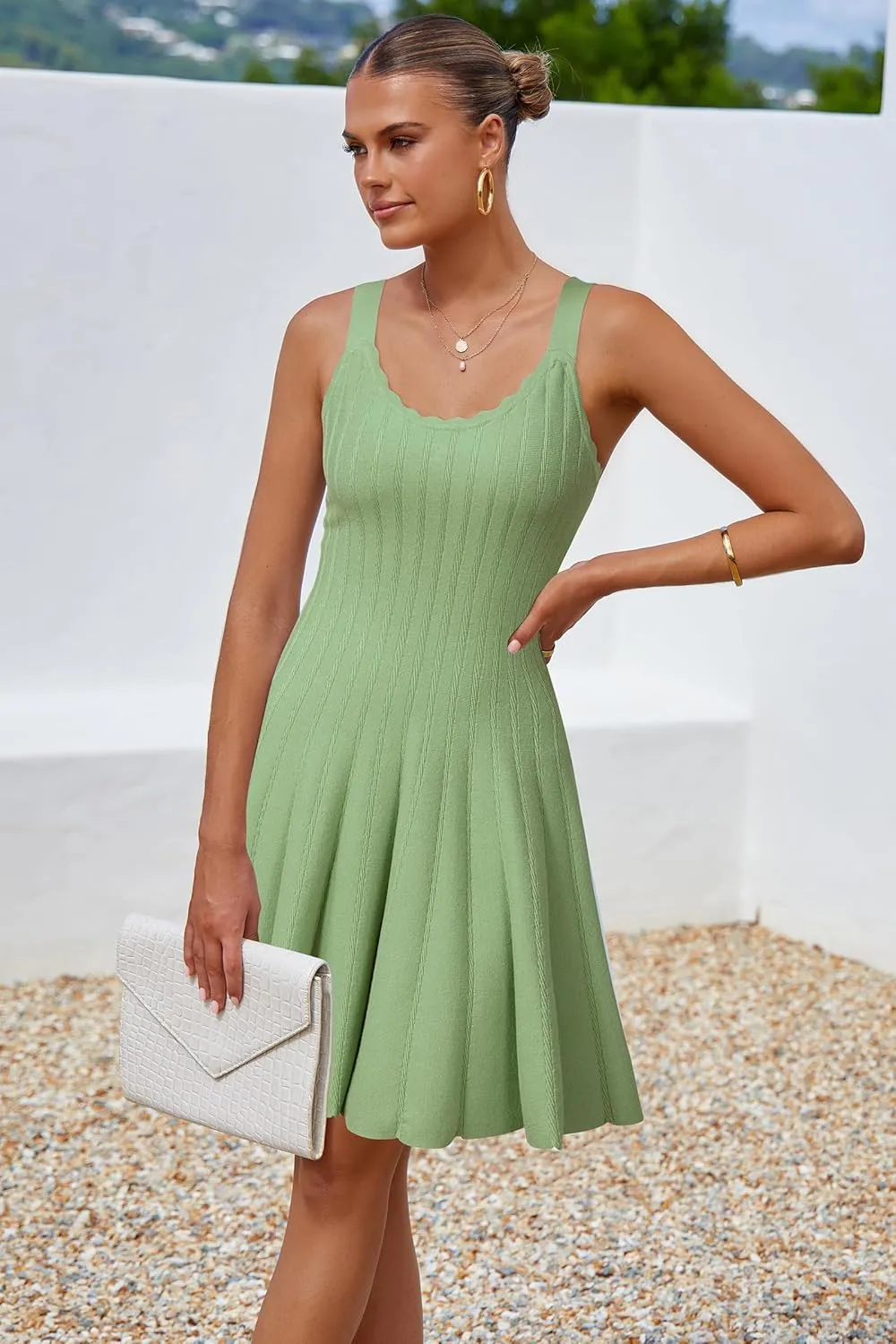 Arach&Cloz Women's 2025 Summer Dresses Knitted Sleeveless Spring Casual Flowy A Line Beach Vacation Mini Sundress