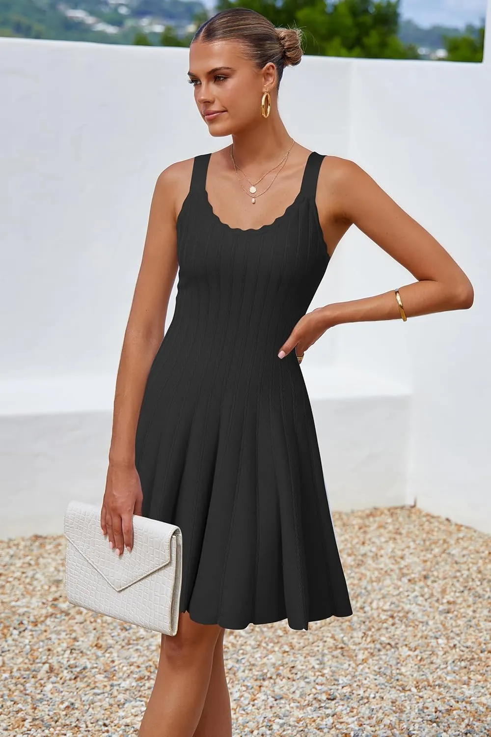 Arach&Cloz Women's 2025 Summer Dresses Knitted Sleeveless Spring Casual Flowy A Line Beach Vacation Mini Sundress