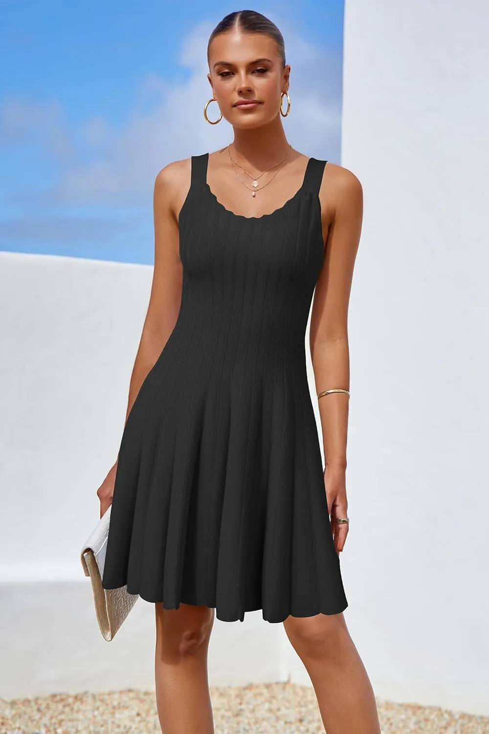 Arach&Cloz Women's 2025 Summer Dresses Knitted Sleeveless Spring Casual Flowy A Line Beach Vacation Mini Sundress