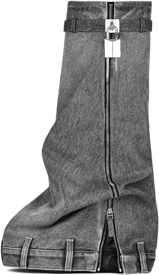 Arqa Women's Fold Over Knee High Boots Platform Heel Padlock Boot with Zipper Denim Jeans Biker Shoes