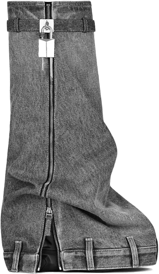 Arqa Women's Fold Over Knee High Boots Platform Heel Padlock Boot with Zipper Denim Jeans Biker Shoes