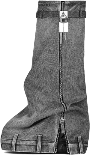 Arqa Women's Fold Over Knee High Boots Platform Heel Padlock Boot with Zipper Denim Jeans Biker Shoes