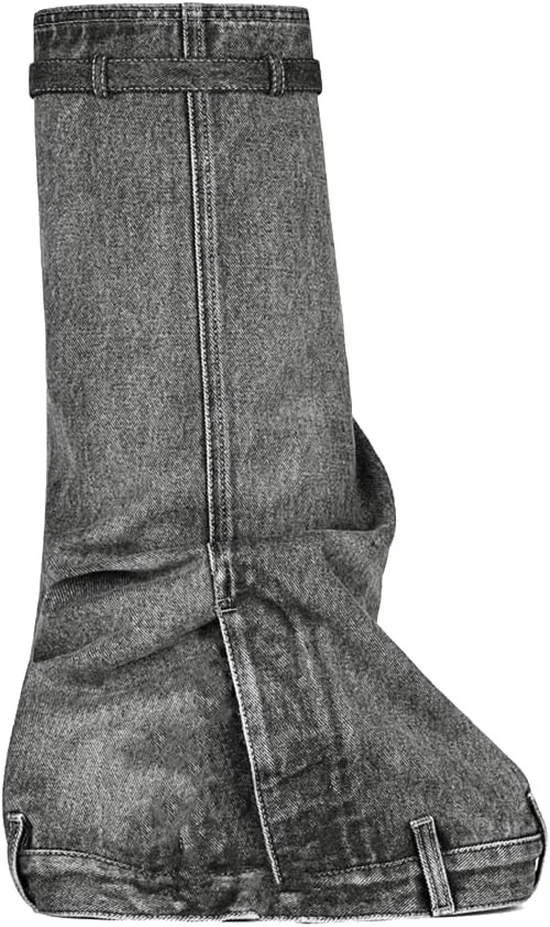 Arqa Women's Fold Over Knee High Boots Platform Heel Padlock Boot with Zipper Denim Jeans Biker Shoes