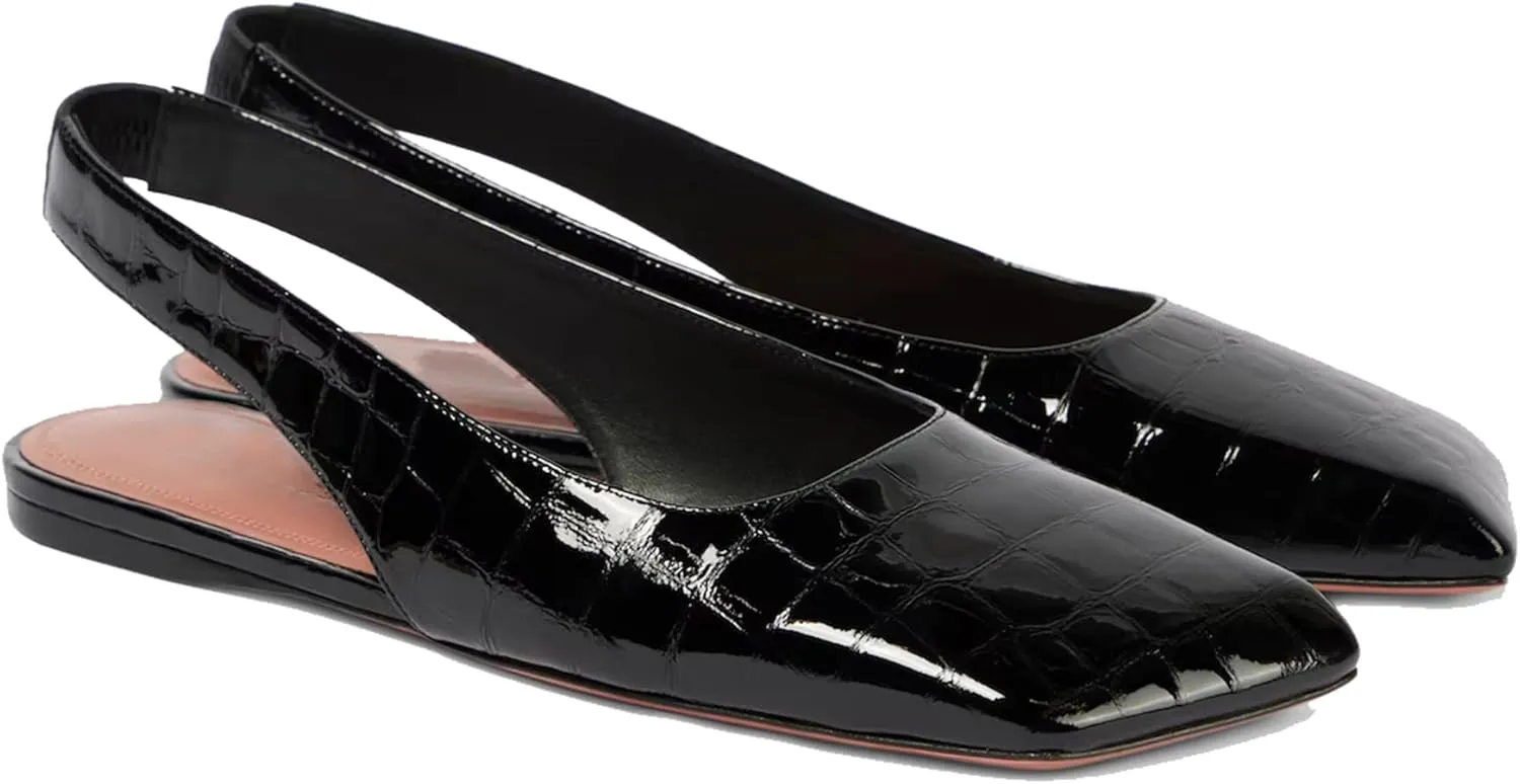 Arqa Women's Patent Leather Flats with Exposed Heels Slingback Low Heel Leather Upper Mary Jane Flats Soles Squared Toe Summer Sandals Casual Spring Comfortable Shoes