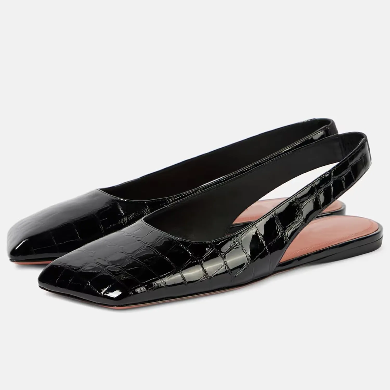 Arqa Women's Patent Leather Flats with Exposed Heels Slingback Low Heel Leather Upper Mary Jane Flats Soles Squared Toe Summer Sandals Casual Spring Comfortable Shoes
