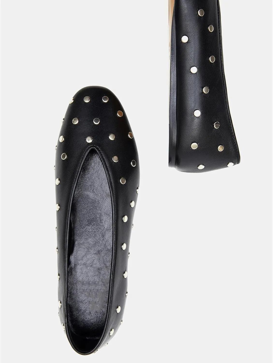 Arqa Women's Round Toe Studded Leather Slippers Comfortable Casual Soft Slip On Suede Leather Ballet Flats Dressy Simple Ballerina Walking Low Heel Shoes