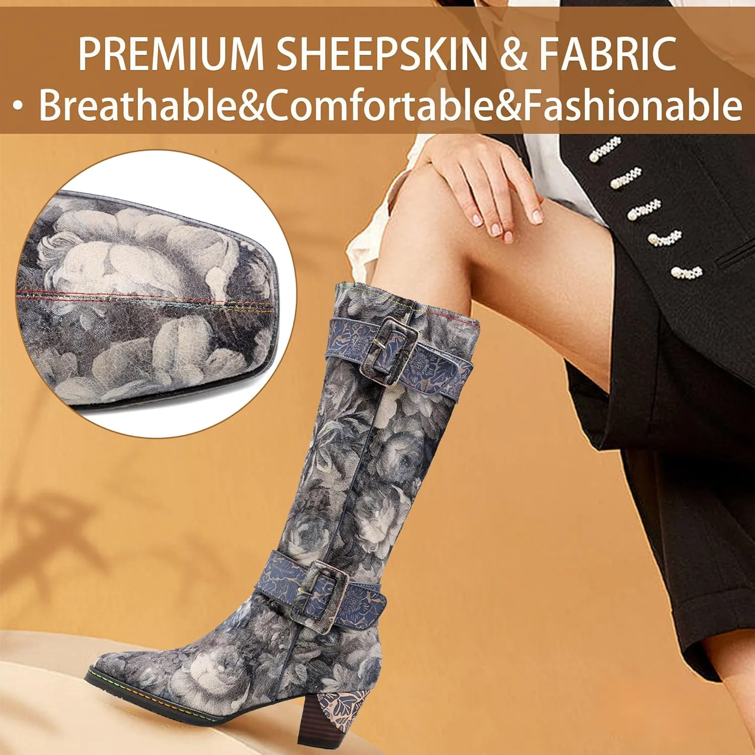 Artisan Handmade Women's Cowboy and Knight Boots - High Heels and Flat Bottoms Genuine Sheepskin, Ethnic and Vintage Style for Ladies and Girls