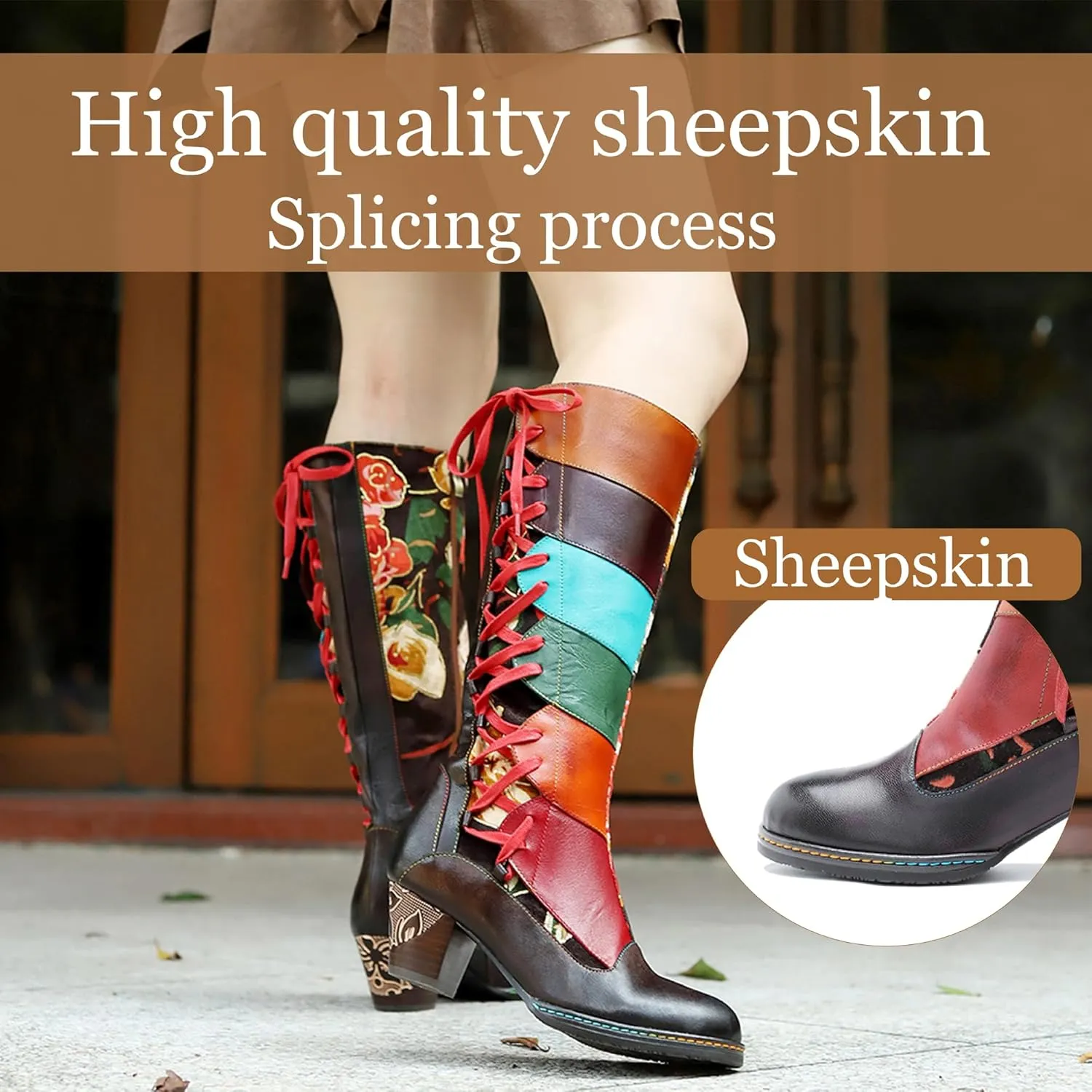 Artisan Handmade Women's Cowboy and Knight Boots - High Heels and Flat Bottoms Genuine Sheepskin, Ethnic and Vintage Style for Ladies and Girls