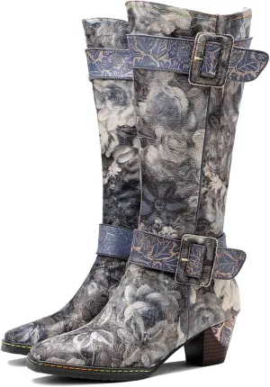 Artisan Handmade Women's Cowboy and Knight Boots - High Heels and Flat Bottoms Genuine Sheepskin, Ethnic and Vintage Style for Ladies and Girls