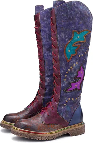 Artisan Handmade Women's Cowboy and Knight Boots - High Heels and Flat Bottoms Genuine Sheepskin, Ethnic and Vintage Style for Ladies and Girls