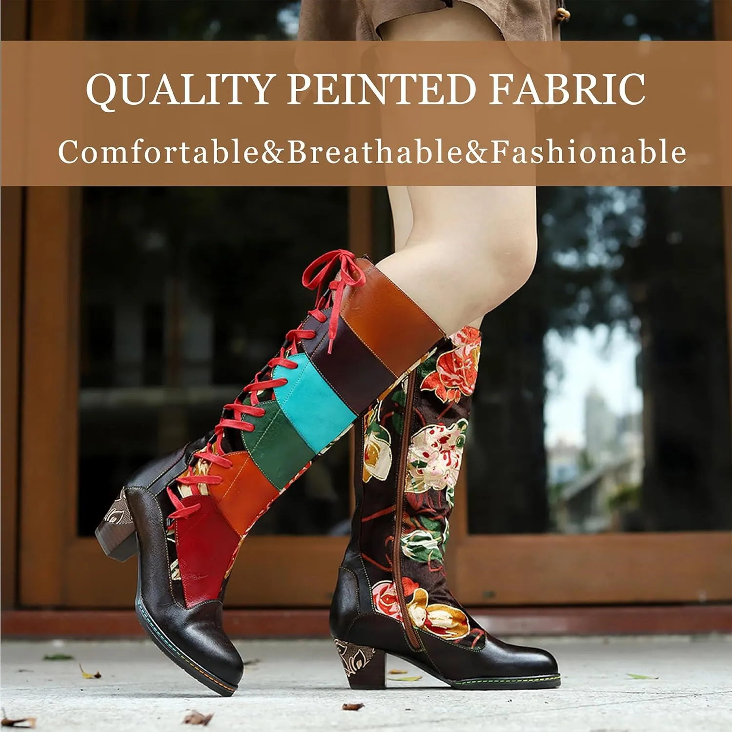 Artisan Handmade Women's Cowboy and Knight Boots - High Heels and Flat Bottoms Genuine Sheepskin, Ethnic and Vintage Style for Ladies and Girls