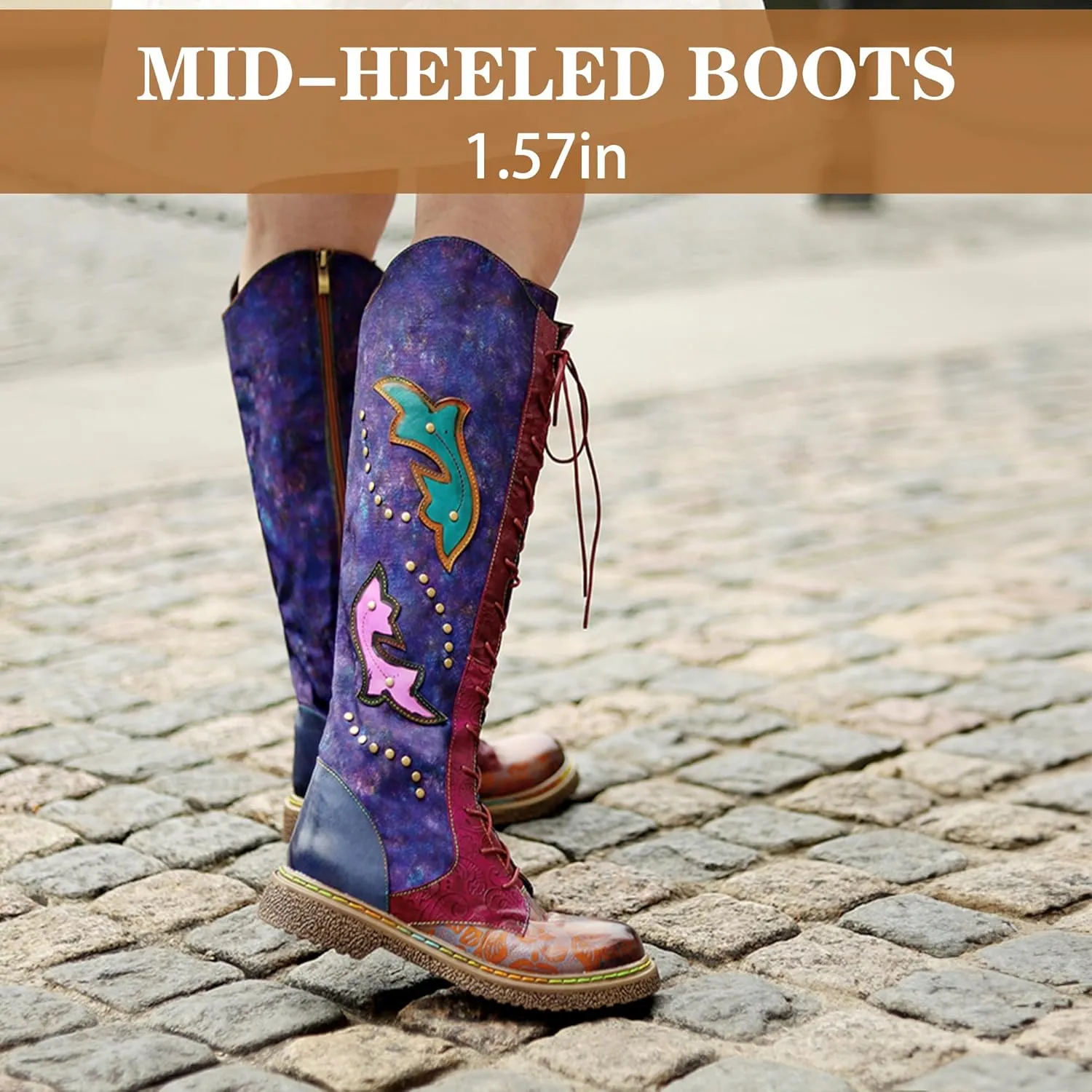 Artisan Handmade Women's Cowboy and Knight Boots - High Heels and Flat Bottoms Genuine Sheepskin, Ethnic and Vintage Style for Ladies and Girls