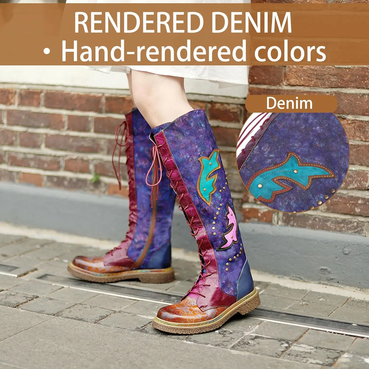 Artisan Handmade Women's Cowboy and Knight Boots - High Heels and Flat Bottoms Genuine Sheepskin, Ethnic and Vintage Style for Ladies and Girls