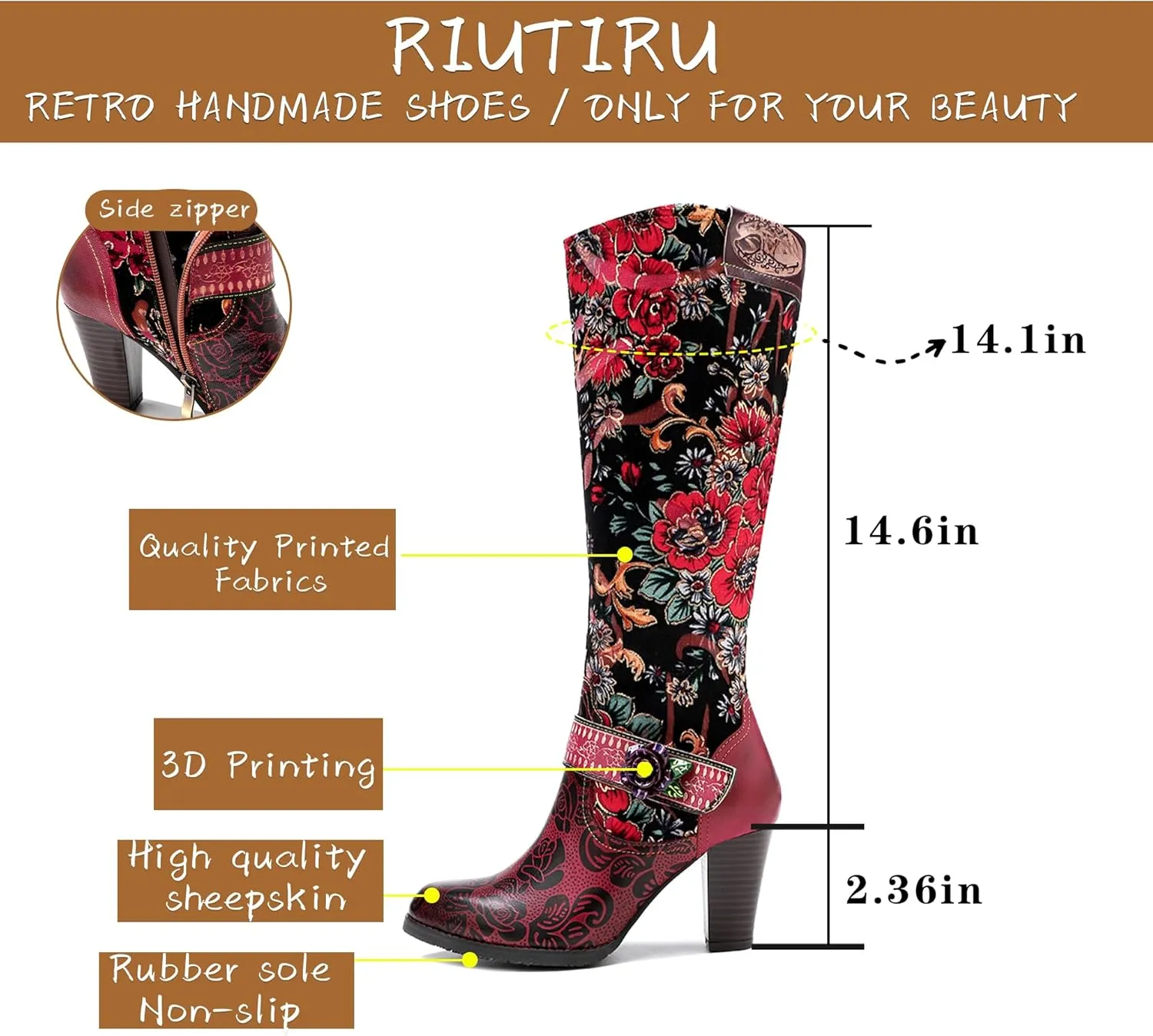 Artisan Handmade Women's Cowboy and Knight Boots - High Heels and Flat Bottoms Genuine Sheepskin, Ethnic and Vintage Style for Ladies and Girls