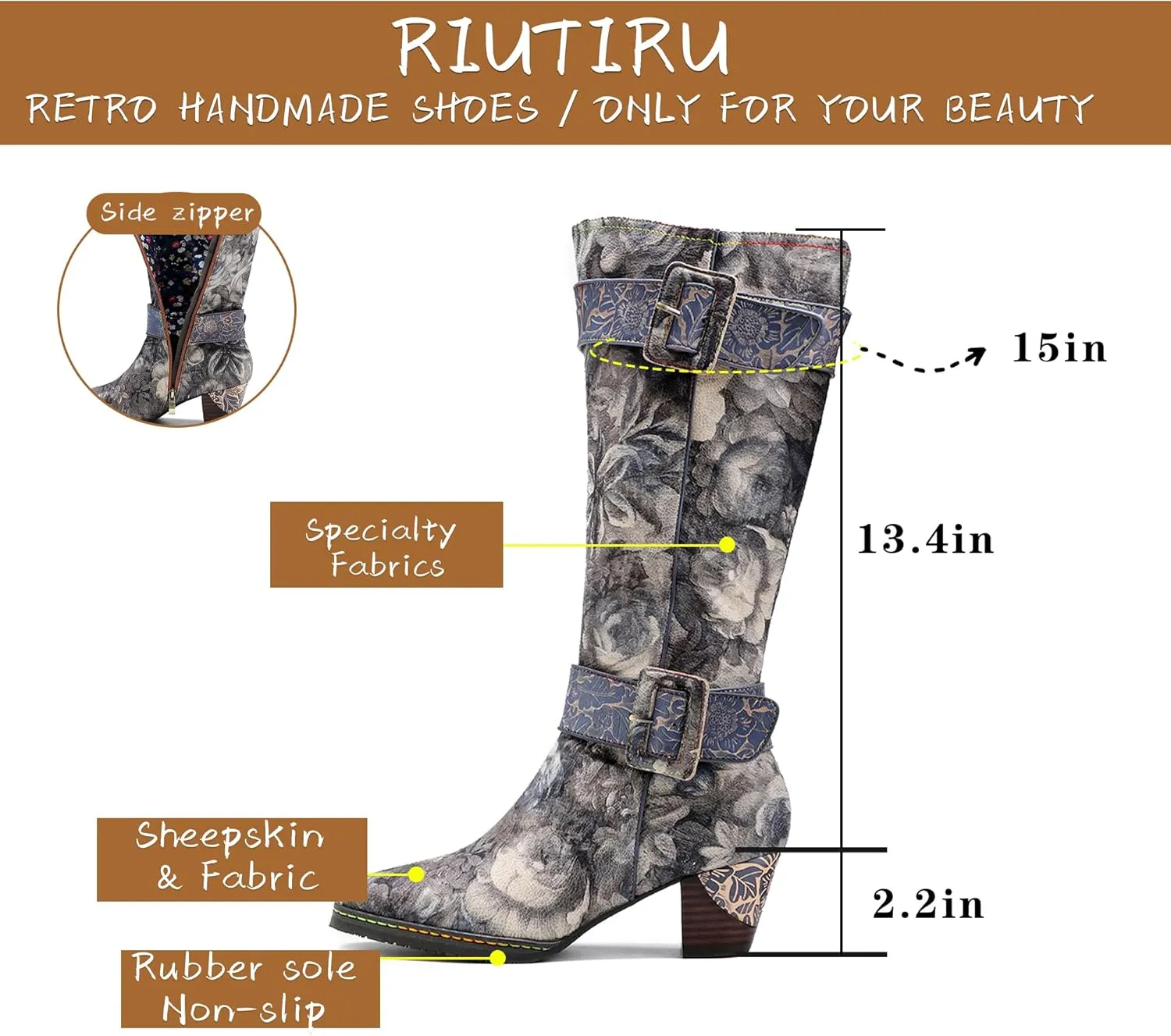 Artisan Handmade Women's Cowboy and Knight Boots - High Heels and Flat Bottoms Genuine Sheepskin, Ethnic and Vintage Style for Ladies and Girls