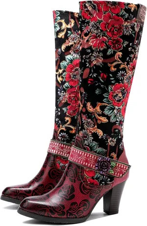 Artisan Handmade Women's Cowboy and Knight Boots - High Heels and Flat Bottoms Genuine Sheepskin, Ethnic and Vintage Style for Ladies and Girls