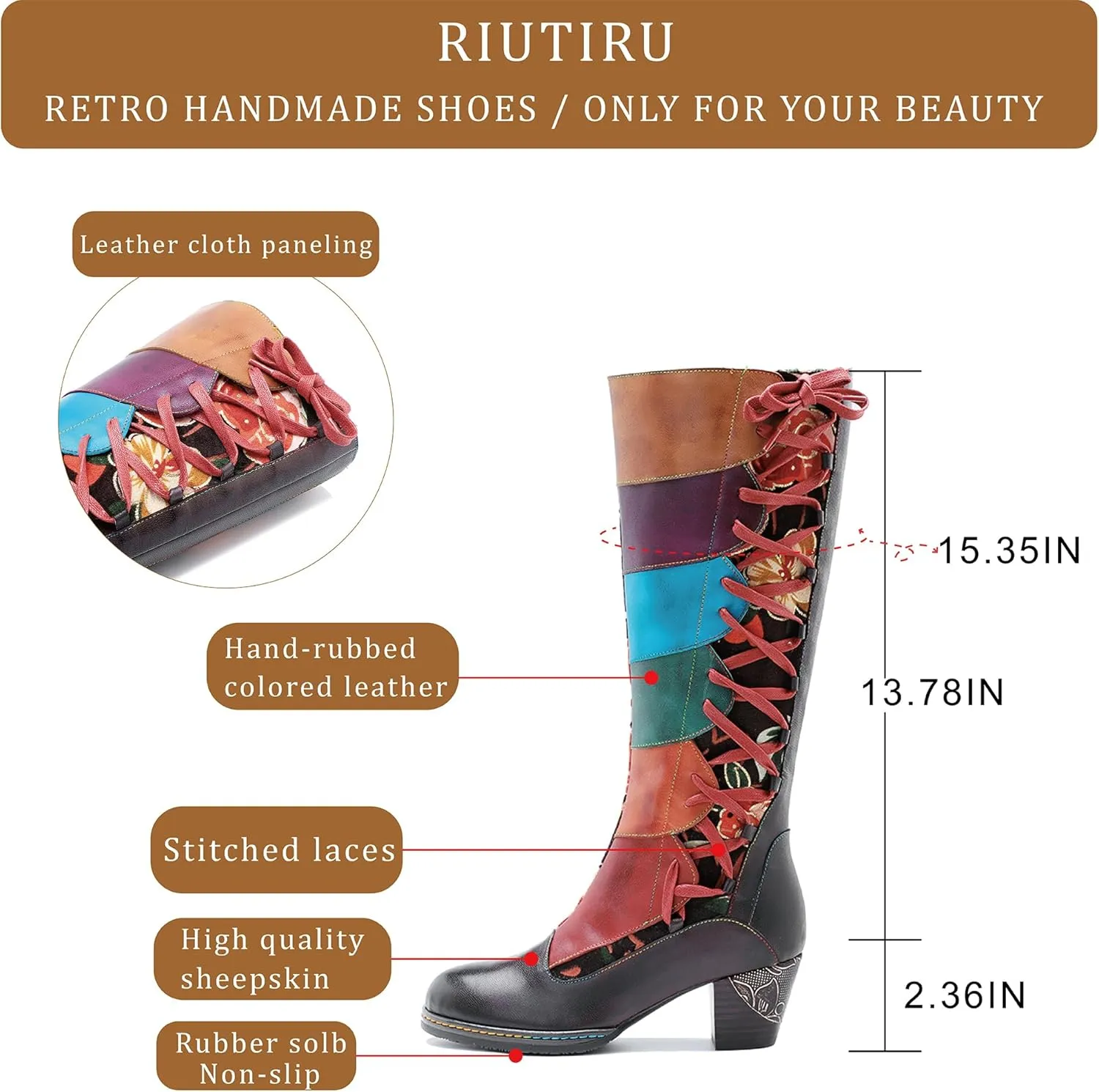 Artisan Handmade Women's Cowboy and Knight Boots - High Heels and Flat Bottoms Genuine Sheepskin, Ethnic and Vintage Style for Ladies and Girls