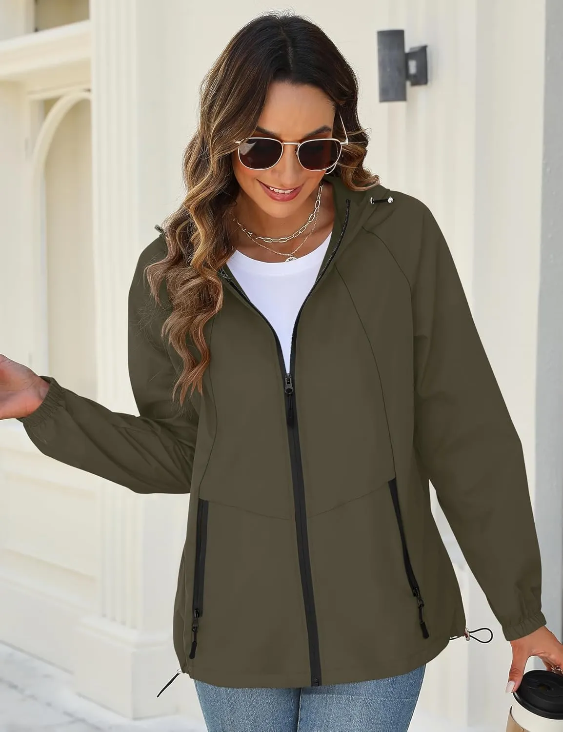Avoogue Rain Jacket for Women Waterproof Lightweight Windbreaker Jacket with Hood Packable Raincoat with Pockets S-3XL