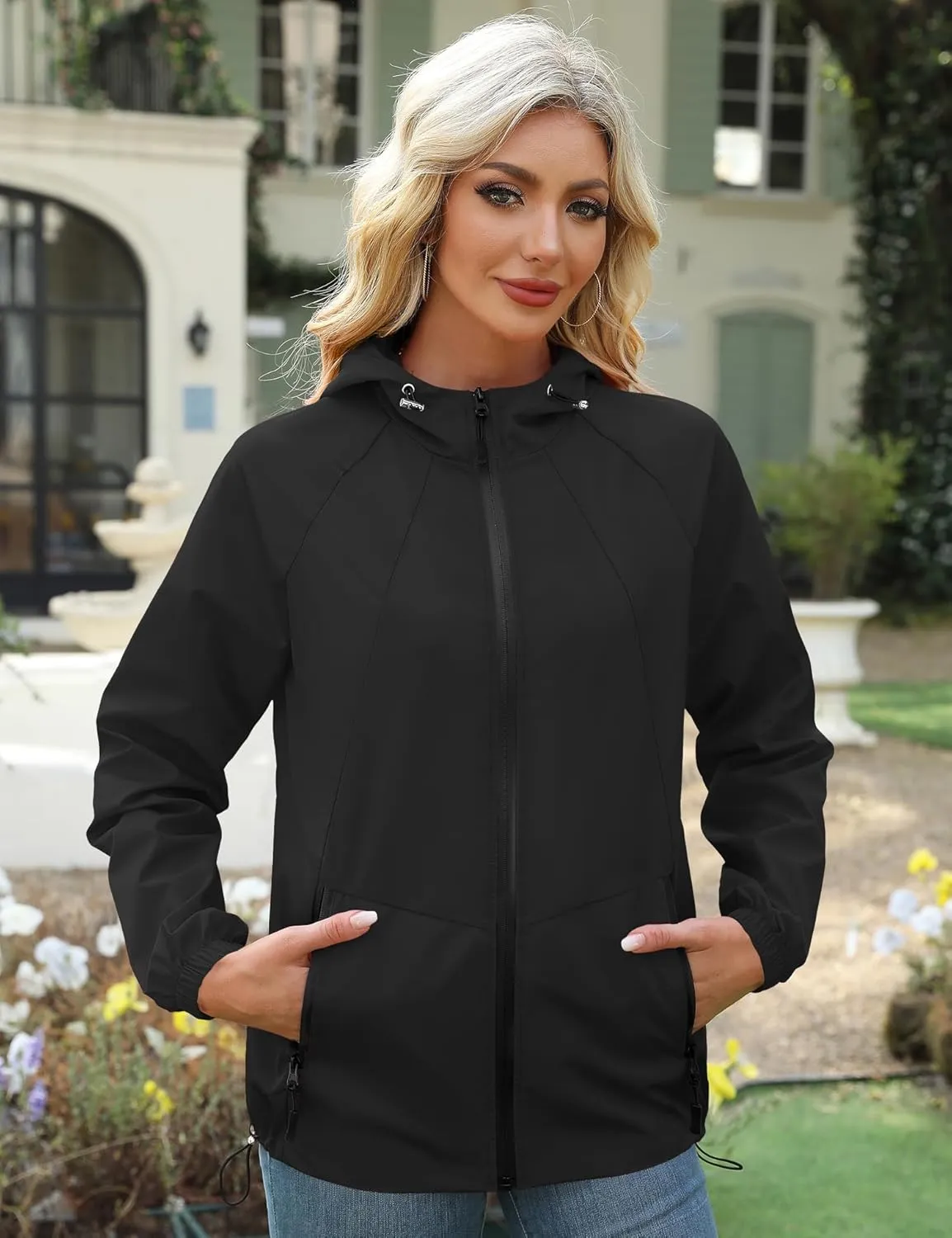 Avoogue Rain Jacket for Women Waterproof Lightweight Windbreaker Jacket with Hood Packable Raincoat with Pockets S-3XL