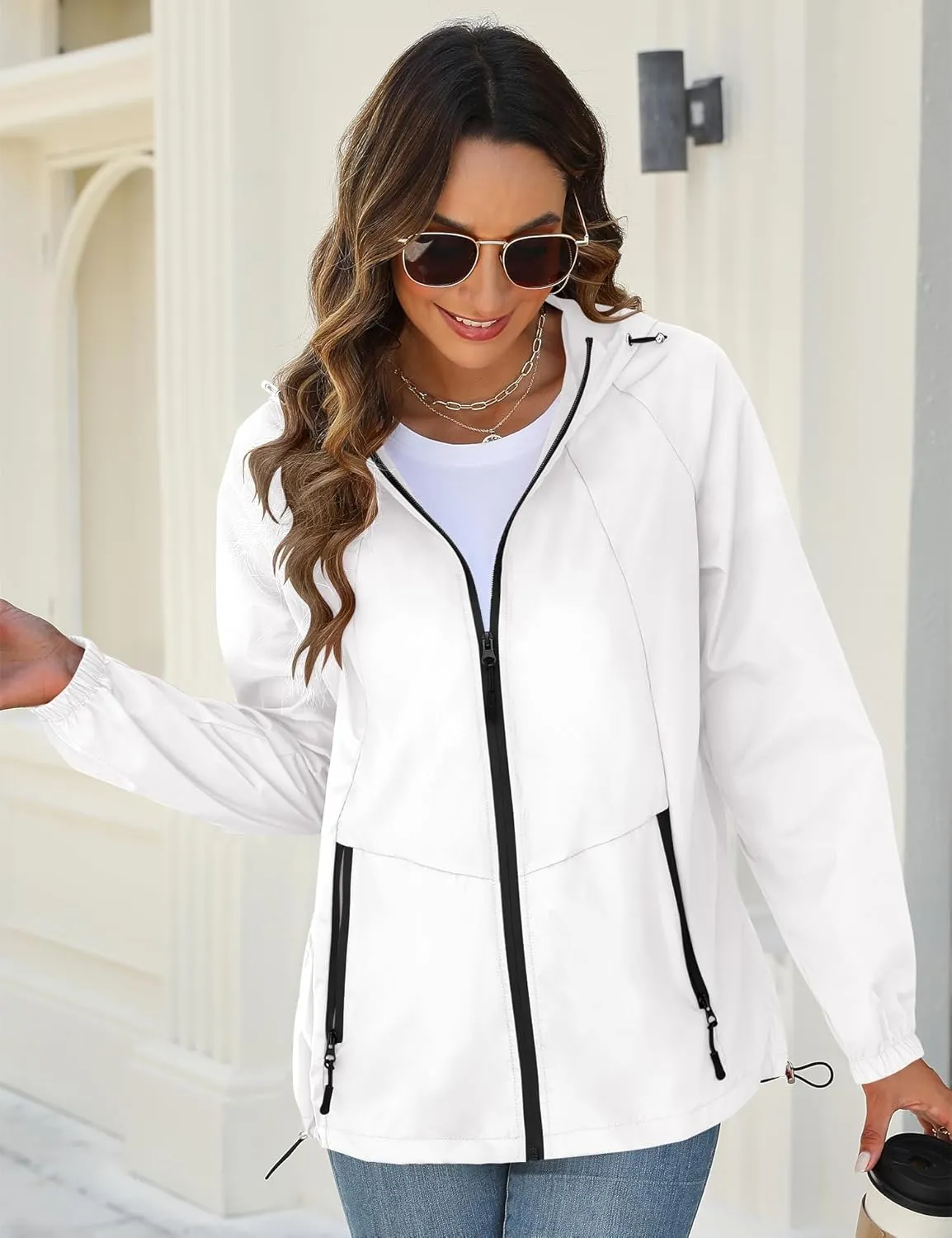 Avoogue Rain Jacket for Women Waterproof Lightweight Windbreaker Jacket with Hood Packable Raincoat with Pockets S-3XL