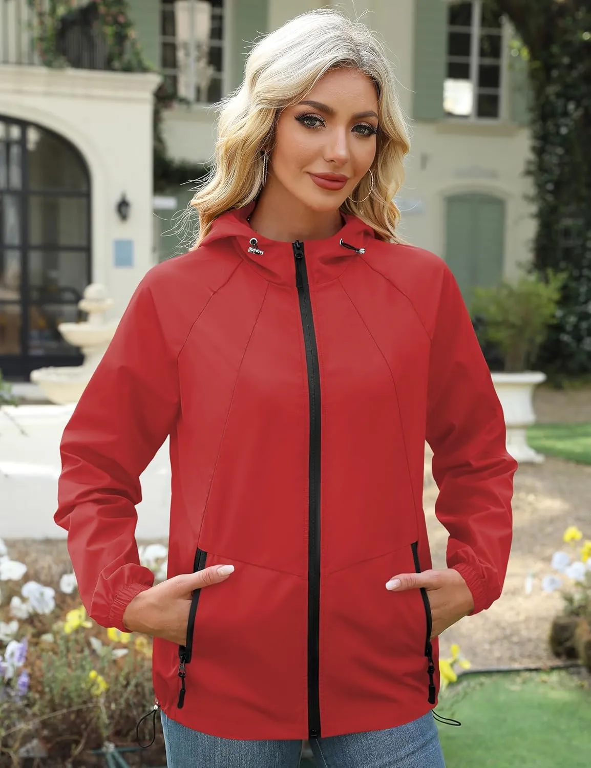 Avoogue Rain Jacket for Women Waterproof Lightweight Windbreaker Jacket with Hood Packable Raincoat with Pockets S-3XL