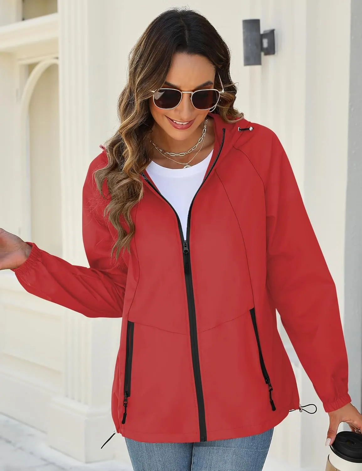 Avoogue Rain Jacket for Women Waterproof Lightweight Windbreaker Jacket with Hood Packable Raincoat with Pockets S-3XL