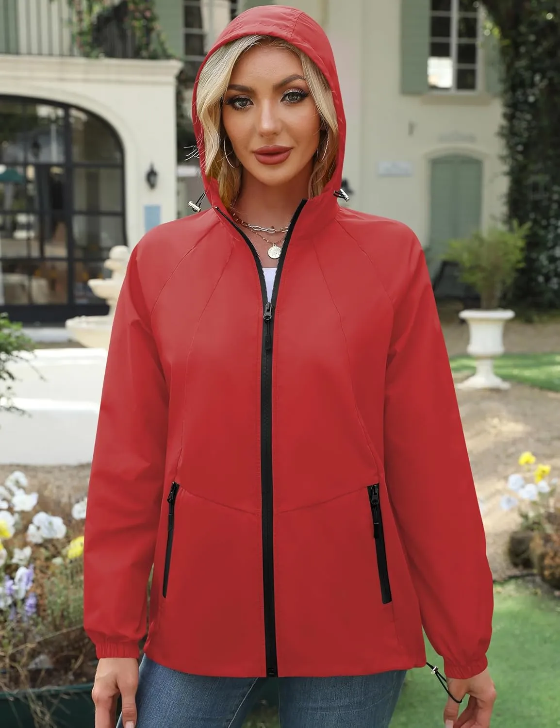 Avoogue Rain Jacket for Women Waterproof Lightweight Windbreaker Jacket with Hood Packable Raincoat with Pockets S-3XL