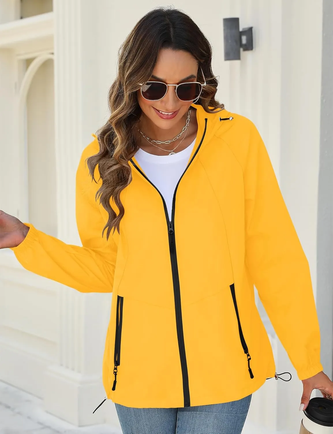 Avoogue Rain Jacket for Women Waterproof Lightweight Windbreaker Jacket with Hood Packable Raincoat with Pockets S-3XL