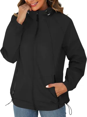 Avoogue Rain Jacket for Women Waterproof Lightweight Windbreaker Jacket with Hood Packable Raincoat with Pockets S-3XL