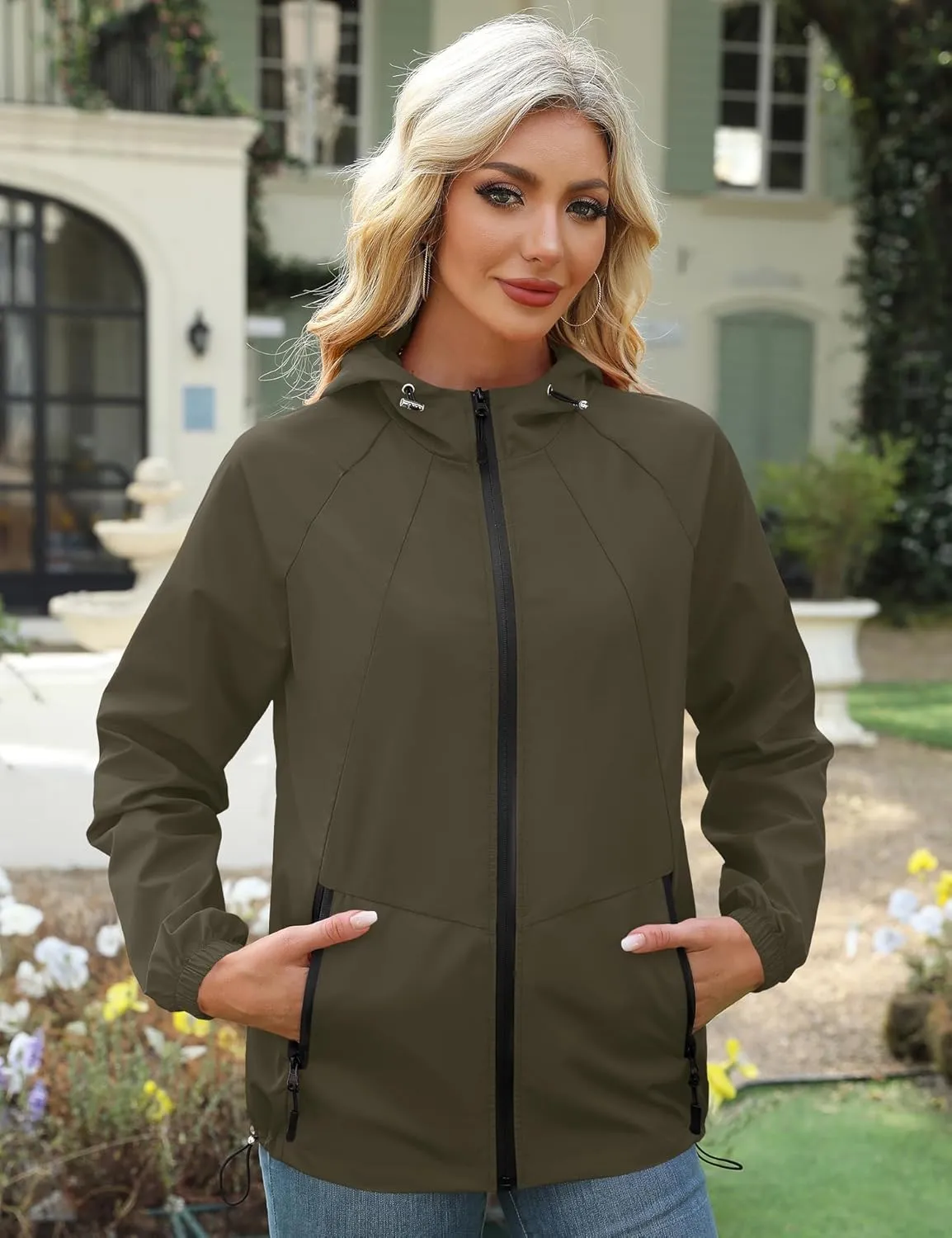 Avoogue Rain Jacket for Women Waterproof Lightweight Windbreaker Jacket with Hood Packable Raincoat with Pockets S-3XL