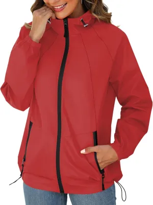 Avoogue Rain Jacket for Women Waterproof Lightweight Windbreaker Jacket with Hood Packable Raincoat with Pockets S-3XL