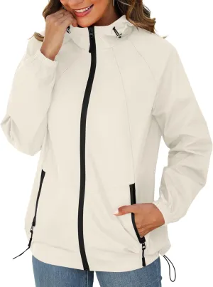 Avoogue Rain Jacket for Women Waterproof Lightweight Windbreaker Jacket with Hood Packable Raincoat with Pockets S-3XL