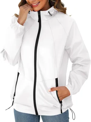Avoogue Rain Jacket for Women Waterproof Lightweight Windbreaker Jacket with Hood Packable Raincoat with Pockets S-3XL