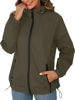 Avoogue Rain Jacket for Women Waterproof Lightweight Windbreaker Jacket with Hood Packable Raincoat with Pockets S-3XL
