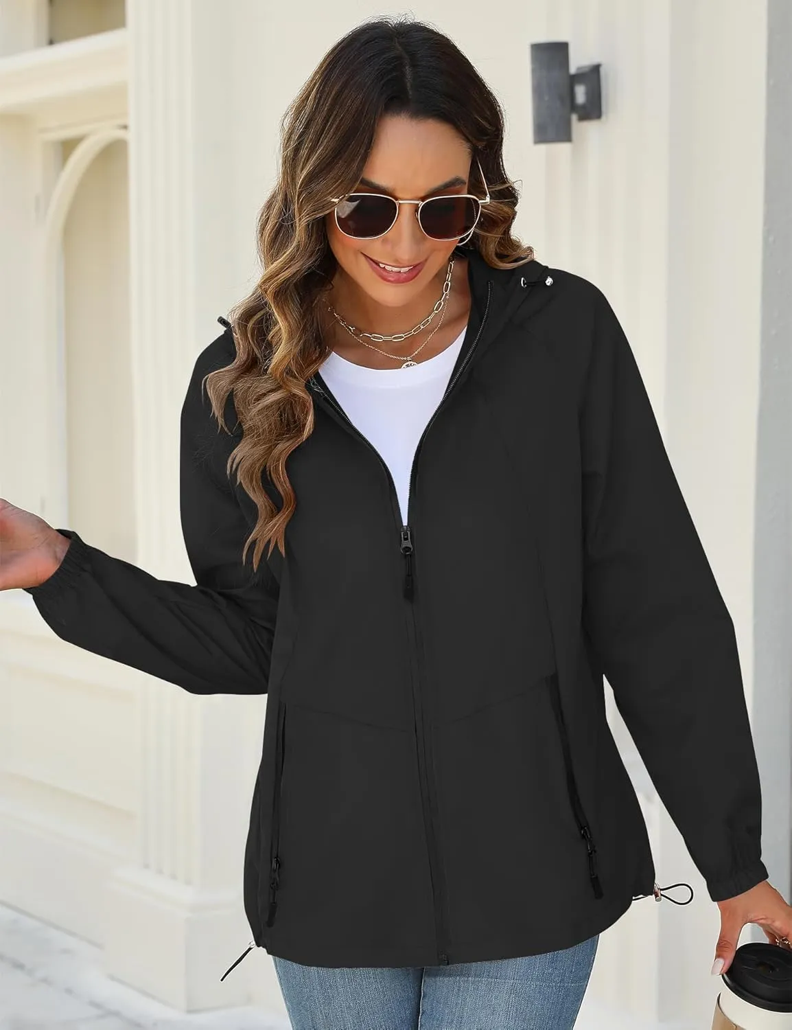 Avoogue Rain Jacket for Women Waterproof Lightweight Windbreaker Jacket with Hood Packable Raincoat with Pockets S-3XL