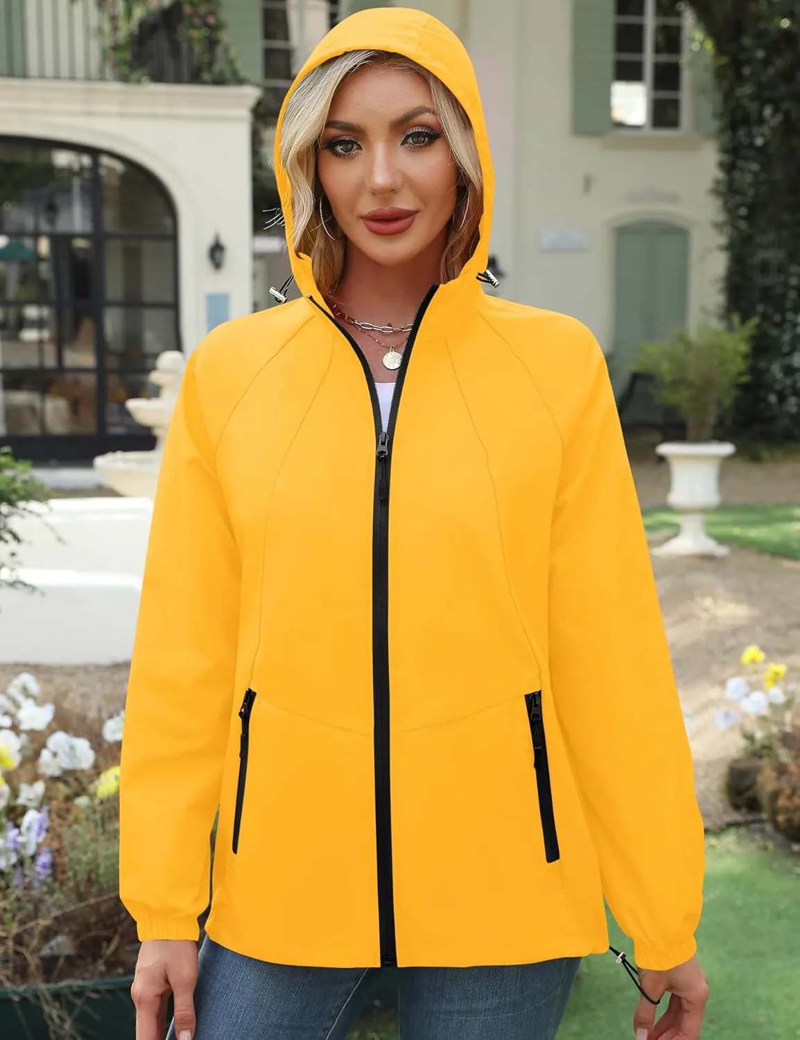 Avoogue Rain Jacket for Women Waterproof Lightweight Windbreaker Jacket with Hood Packable Raincoat with Pockets S-3XL