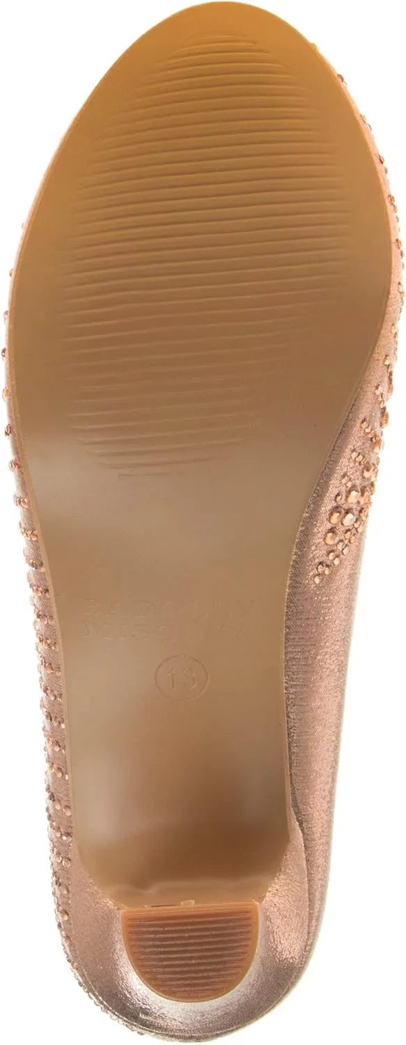 Badgley Mischka Closed Toe Heels for Kids Girls - Block Heel Dress Shoe Pumps with Crystal Frame (Sizes 13-6 Little Kid-Big Kid)