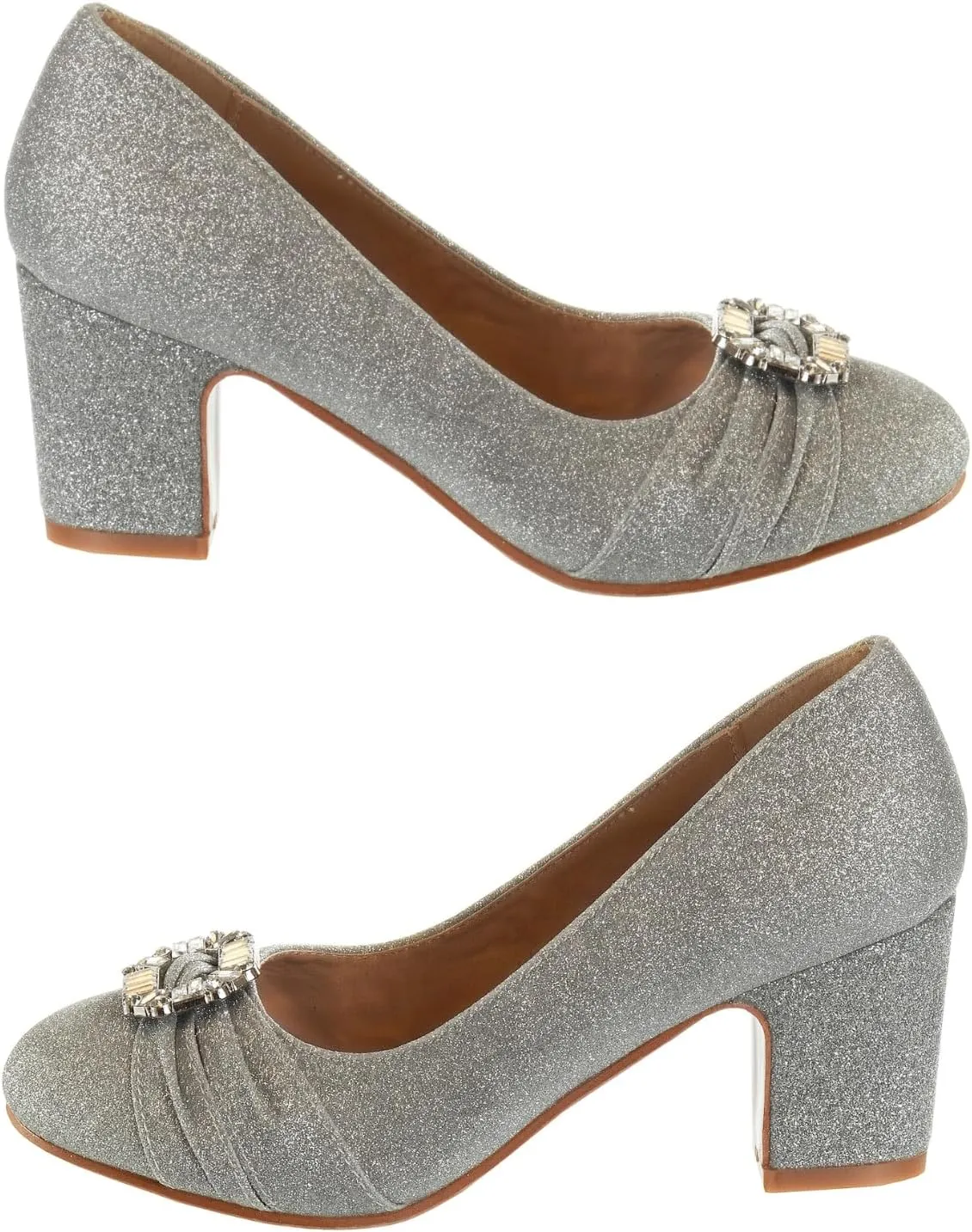 Badgley Mischka Closed Toe Heels for Kids Girls - Block Heel Dress Shoe Pumps with Crystal Frame (Sizes 13-6 Little Kid-Big Kid)