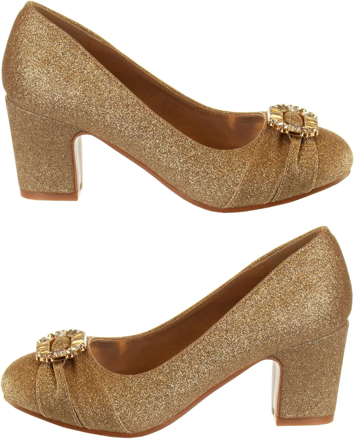 Badgley Mischka Closed Toe Heels for Kids Girls - Block Heel Dress Shoe Pumps with Crystal Frame (Sizes 13-6 Little Kid-Big Kid)