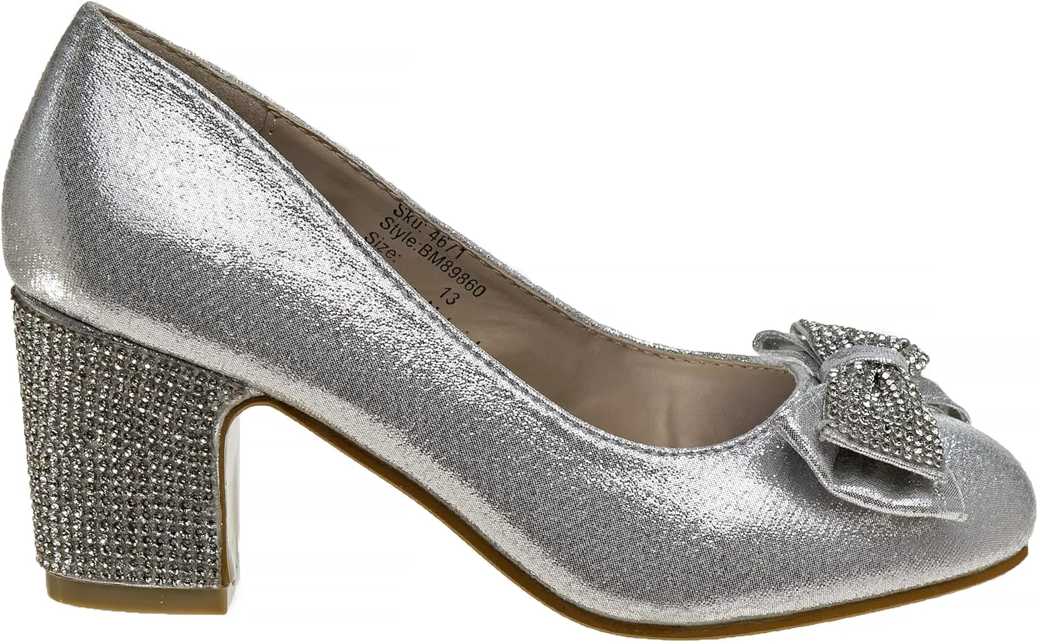 Badgley Mischka Closed Toe Heels for Kids Girls - Block Heel Dress Shoe Pumps with Crystal Frame (Sizes 13-6 Little Kid-Big Kid)