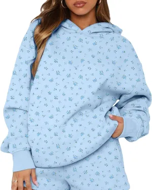 BAIGRAM Women Oversized Ditsy Floral Fleece Hoodies Snowflake Print Hooded Sweatshirt 2025 Y2K Aesthetic Fall Pullover