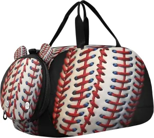 Baseball Seams Youth Sports & Travel Duffle Bag with Shoe Compartment,Waterproof Gym Bag for Girls and Boys (Overnight Essentials Organizer)