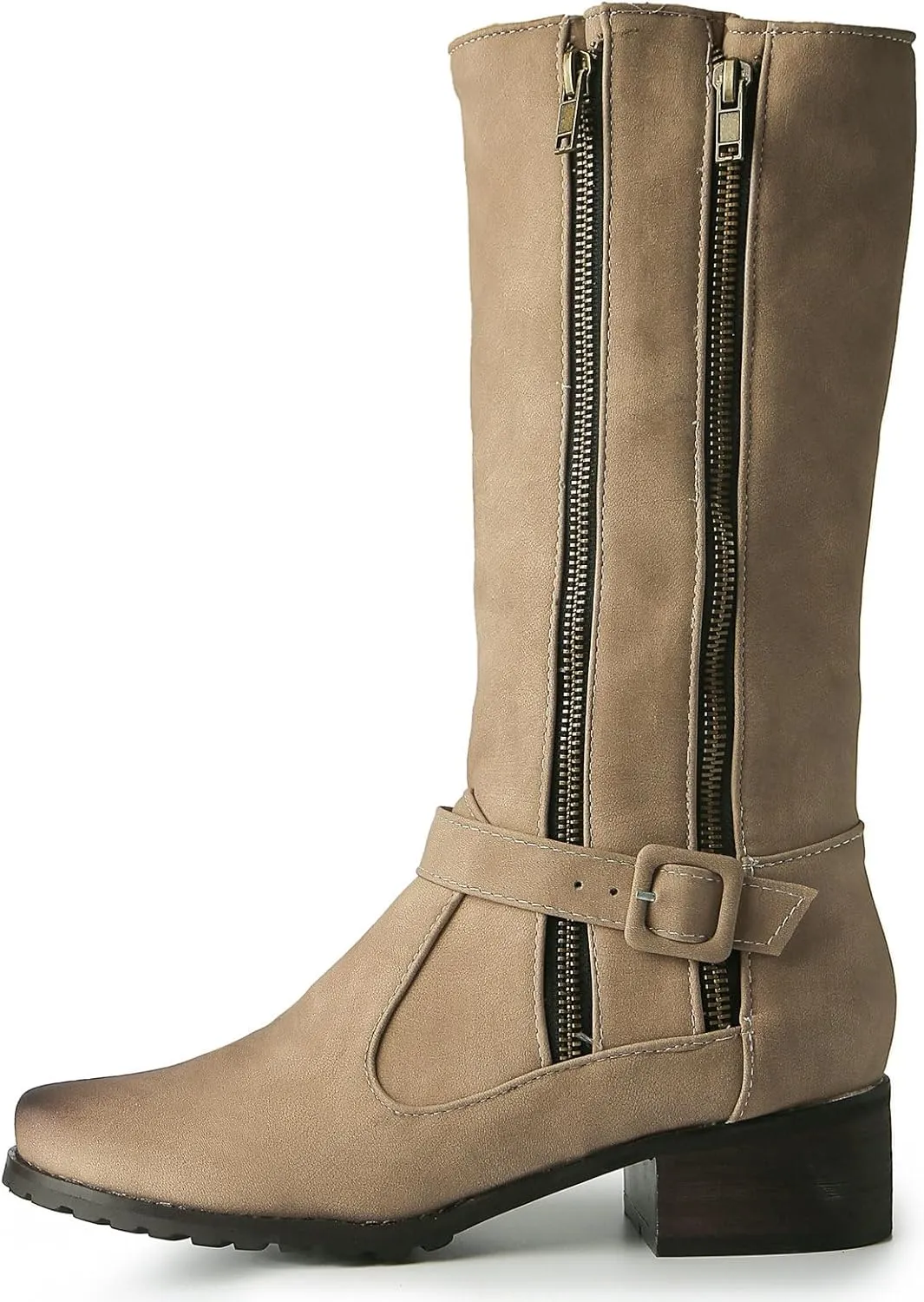 Betastella Womens Chunky Knee High Boots Low Heel Riding Boots Side Zipper Pull On Long Tall Boots