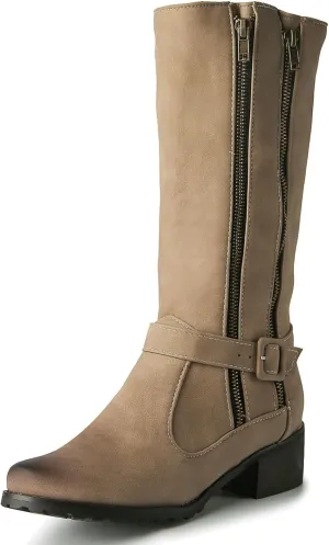 Betastella Womens Chunky Knee High Boots Low Heel Riding Boots Side Zipper Pull On Long Tall Boots