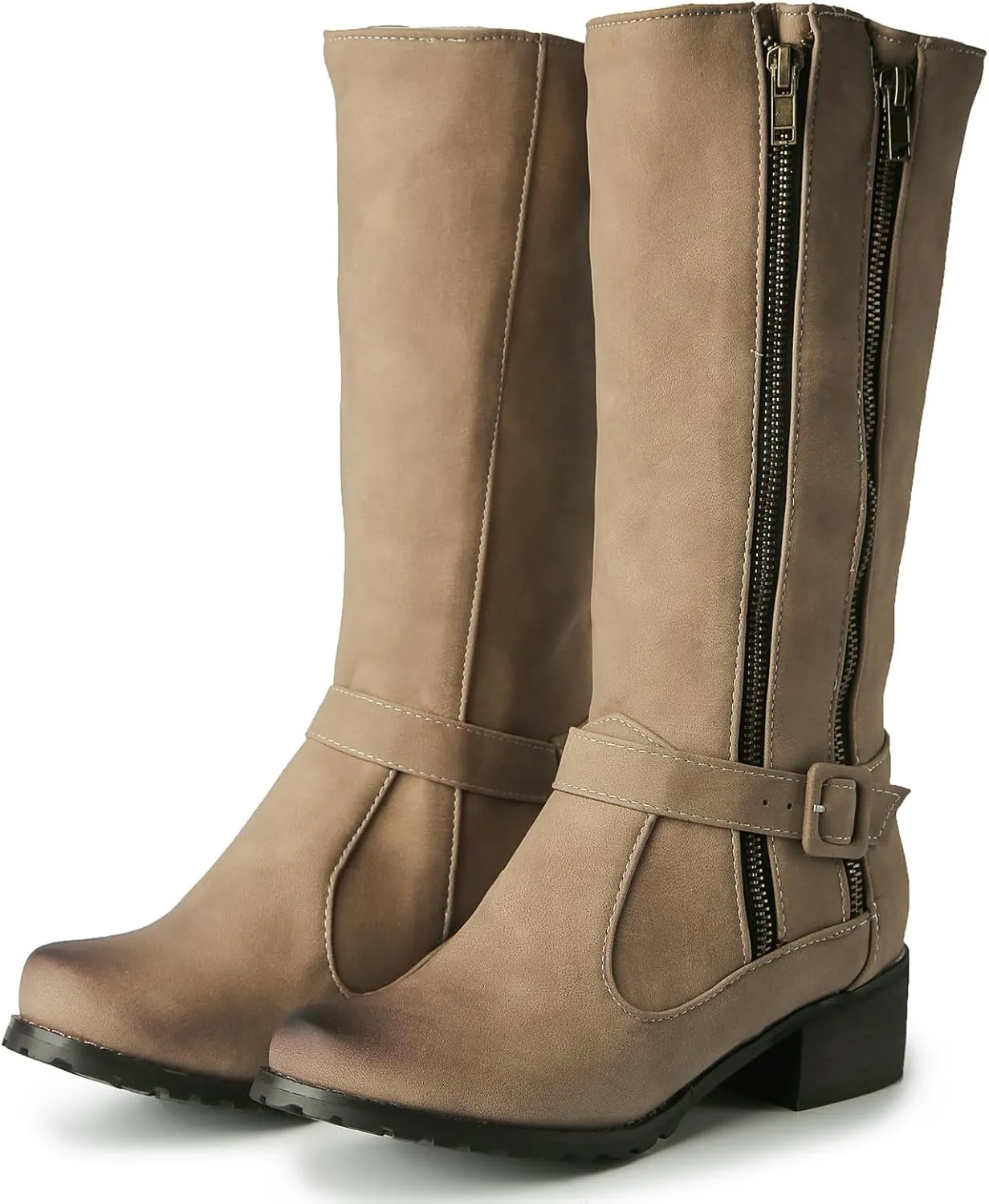 Betastella Womens Chunky Knee High Boots Low Heel Riding Boots Side Zipper Pull On Long Tall Boots